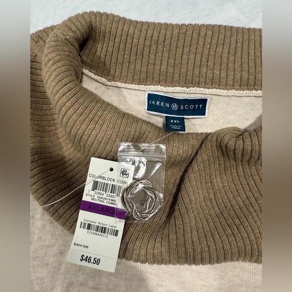 Karen Scott Womens Colorblock Cowl Neck Pullover Sweater, Beige, XX-Large NWT - Picture 5 of 10